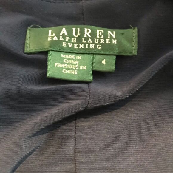 Lauren Ralph Lauren Jersey Gown Size 4 Navy Blue Rhinestone Embellishment V-Neck - Picture 13 of 16